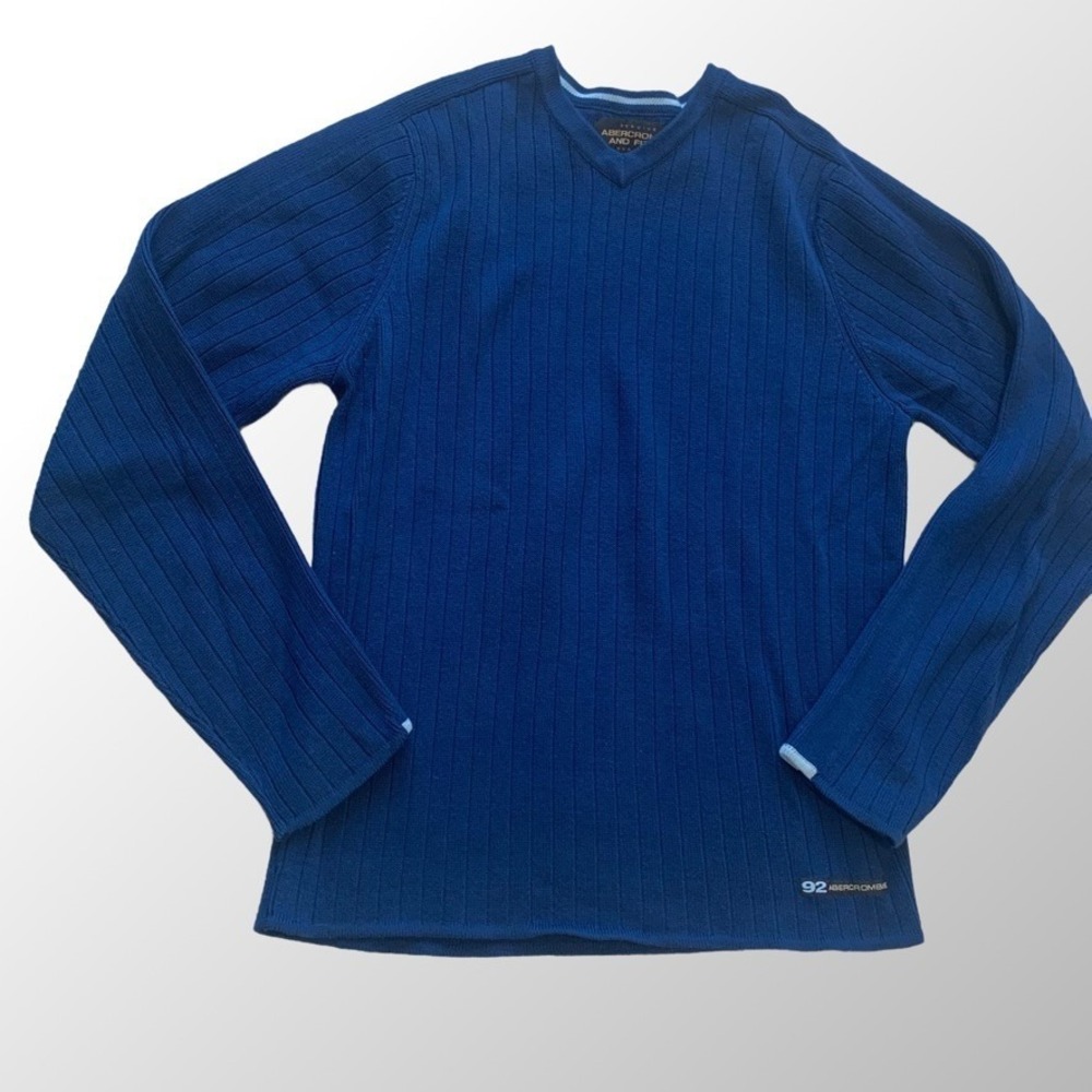 Vtg Abercrombie & Fitch 92 Men's XL V-Neck Blue‎ Muscle Sweater Ribbed Y2K